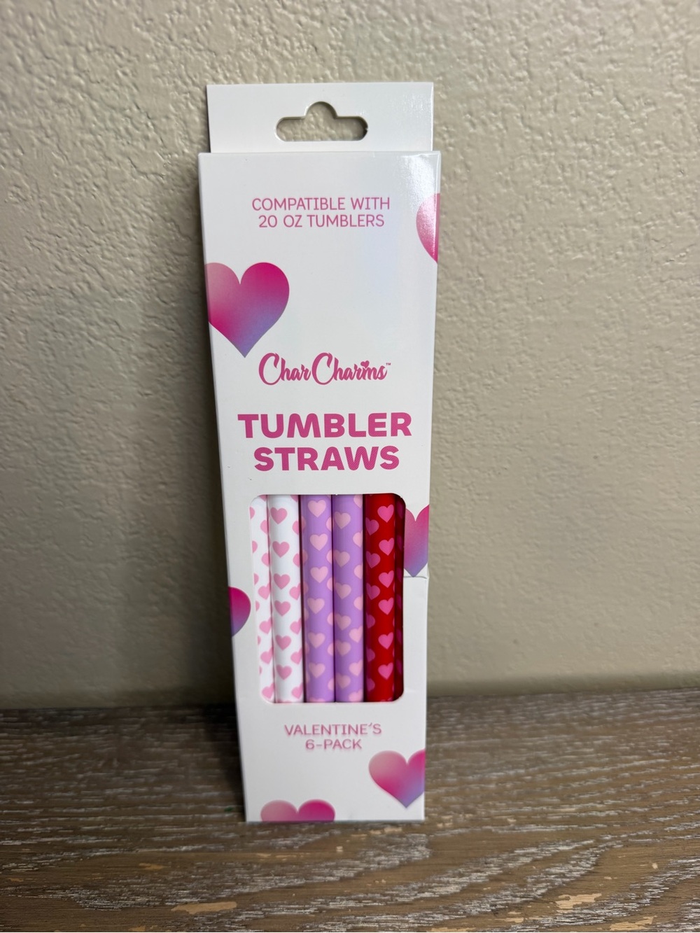 CharCharms NWT 6pk 20oz Valentines Water Bottle Straws
